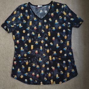 Black V-Neck Top with Cartoon Print